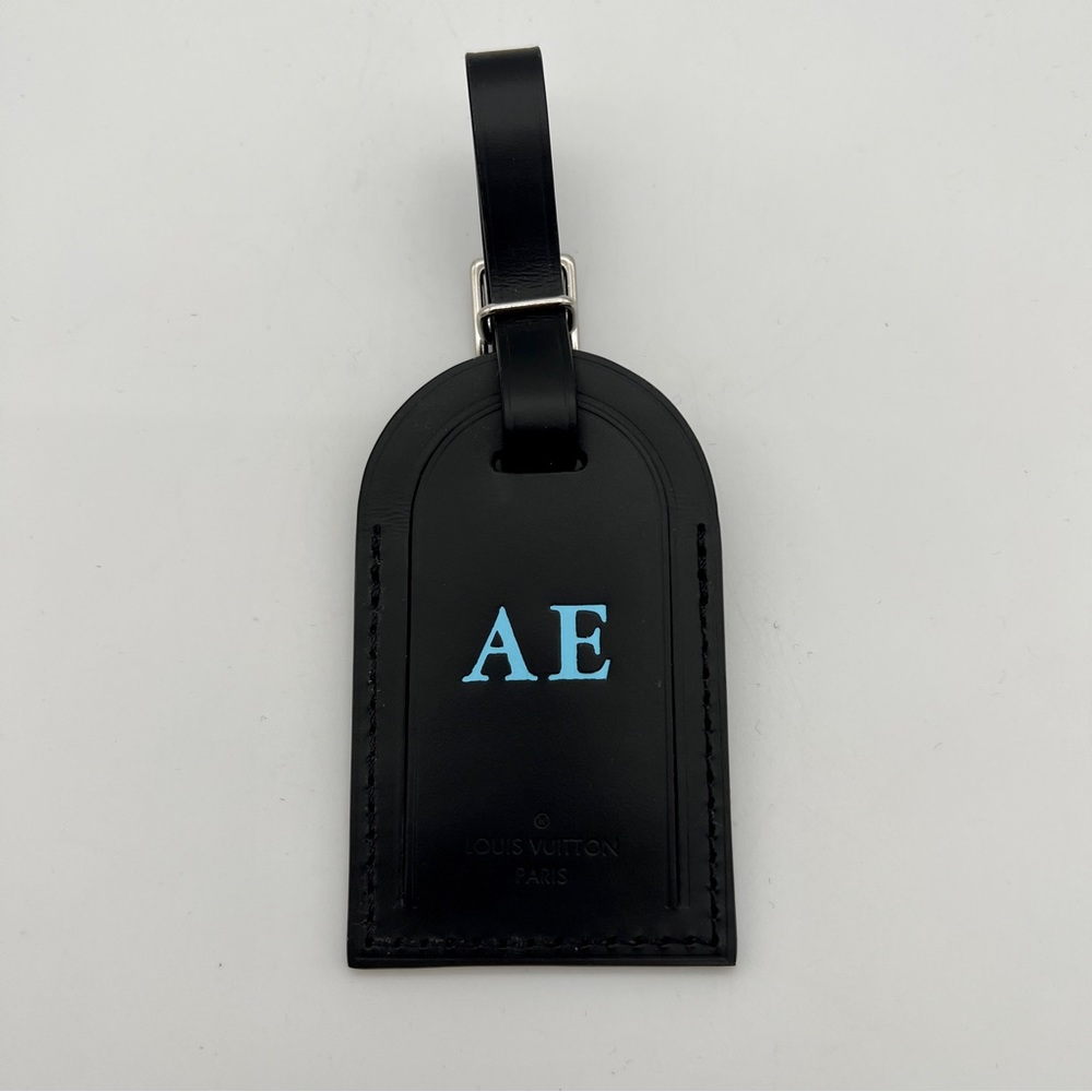 LOUIS VUITTON “AE” Monogramed Black Leather Luggage Tag